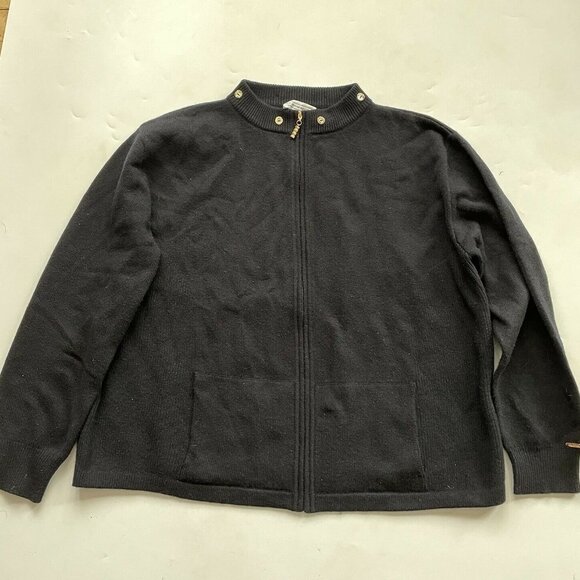 St. John Sport Black 100% Cashmere Zipper Sweater Gold Buttons XL - Picture 1 of 10